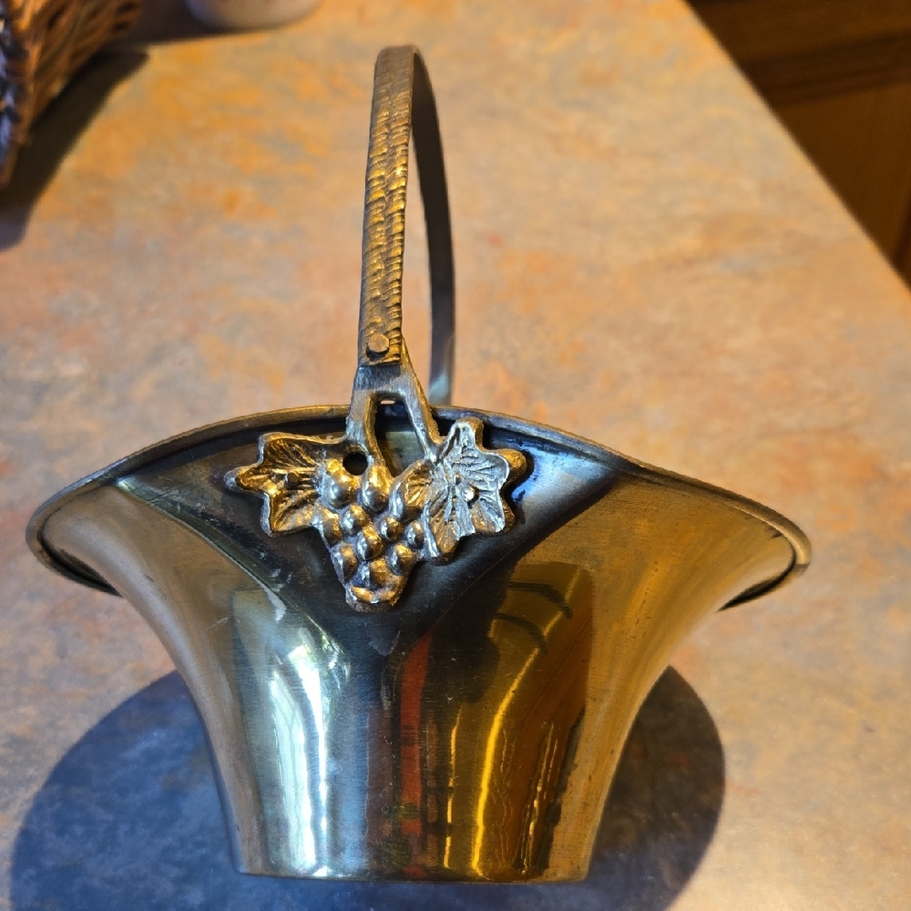 Brass Metal Basket with Grape Design